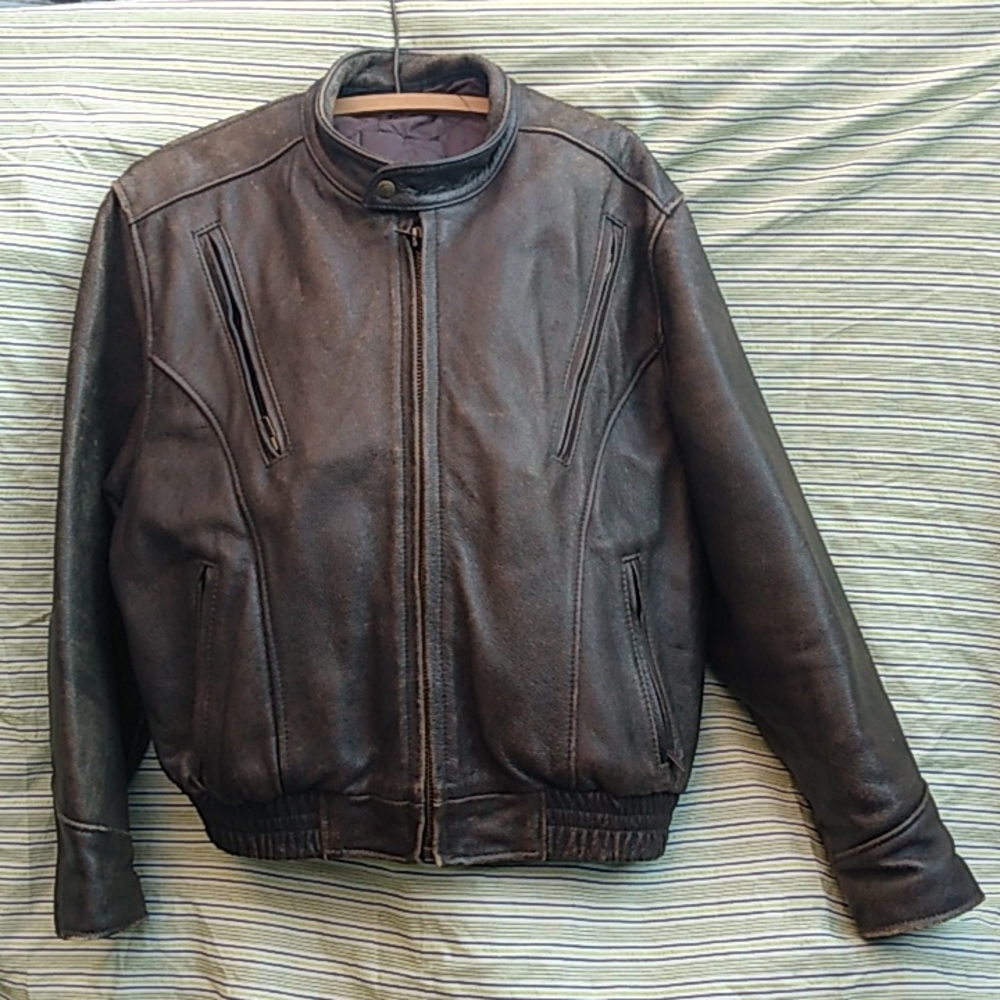 Mens Vintage LARGE Leather Bomber Jacket
